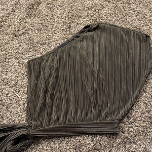 Buckle Metallic Gray Pleated Top